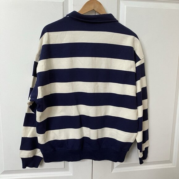 New Champion Rugby Shirt Womens L Navy White Stripe Collegiate Preppy Sweatshirt - Picture 6 of 8